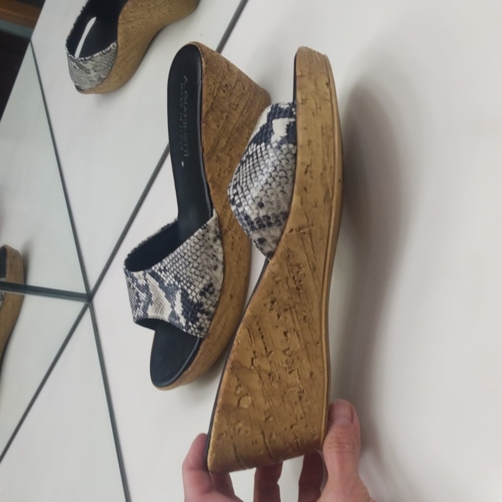 A. GIANNETTI ANIMAL PRINT CORK WEDGE SANDALS SIZE 10 - Picture 2 of 8